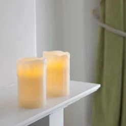 2er Set Wachs LED Kerzen -Geschäft Für Dekorative Beleuchtung CA13854T Battery Dripping Wax LED Pillar Candles P5