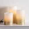 3er Set LED Echtwachs Kerzen Warmweiß Flackernd Gold -Geschäft Für Dekorative Beleuchtung CA17004 Set Of 3 Gold Ombre LED Wax Pillar Candles Close P1