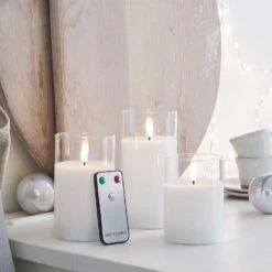 TruGlow® LED Kerzen Trio Weiß In Gläsern Mit Fernbedienung