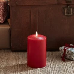 TruGlow® LED Stumpenkerze Rot Breit 15cm