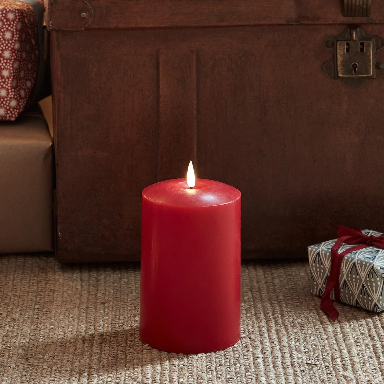 TruGlow® LED Stumpenkerze Rot Breit 15cm 3 TruGlow® LED Stumpenkerze Rot Breit 15cm