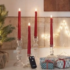 4er Set TruGlow® LED Stabkerzen Rot Mit Wachstropfen Und Fernbedienung
