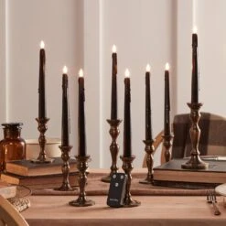 8er Set TruGlow® LED Tafelkerzen Schwarz Mit Wachstropfen Und Fernbedienung