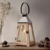 Trapez Holzlaterne Mit TruGlow® Kerze -Geschäft Für Dekorative Beleuchtung D LA19010 Wooden Trapeze Lantern With TruGlow Candle Close P1