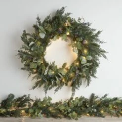 66cm Weihnachtskranz Und 2m Weihnachtsgirlande Mit Beeren Und Tannenzapfen Mit Beleuchtung