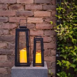 Porto Solar Laternen Duo -Geschäft Für Dekorative Beleuchtung D SL170034 Outdoor Black Solar Lantern Garden Bundle Pair Face On P3