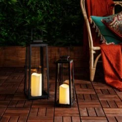Porto Solar Laternen Duo -Geschäft Für Dekorative Beleuchtung D SL170034 Outdoor Black Solar Lantern Garden Bundle Pair P2