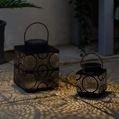 Taza Große Marokkanische Solar Laterne -Geschäft Für Dekorative Beleuchtung D SL2101112 Taza marokkanische Solar Laternen Duo Terrasse