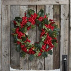 66cm Roten Beeren Weihnachtskranz Mit Beleuchtung -Geschäft Für Dekorative Beleuchtung D WR2007 66cm roten beeren weihnachtskranz mit beleuchtung