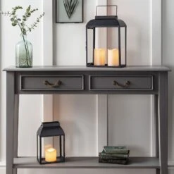 Große Devon Gartenlaterne Mit 2 TruGlow® Outdoor Kerzen -Geschäft Für Dekorative Beleuchtung LA18009 Large Black Landscape LED Lantern Console P2