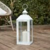Mittelgroße Metall Laterne Weiß Mit TruGlow® Outdoor Kerze