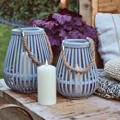 Große Fraser Bambus Laterne In Grau Mit TruGlow® Outdoor Kerze -Geschäft Für Dekorative Beleuchtung LA20030 graue holzlaternen outdoor tisch p4
