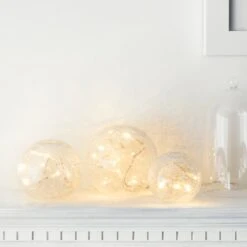 3er Set LED Glaskugeln Warmweiß Batterie -Geschäft Für Dekorative Beleuchtung LL17037 Warm White Crackle Glass Orbs fairy Lights lit up P2
