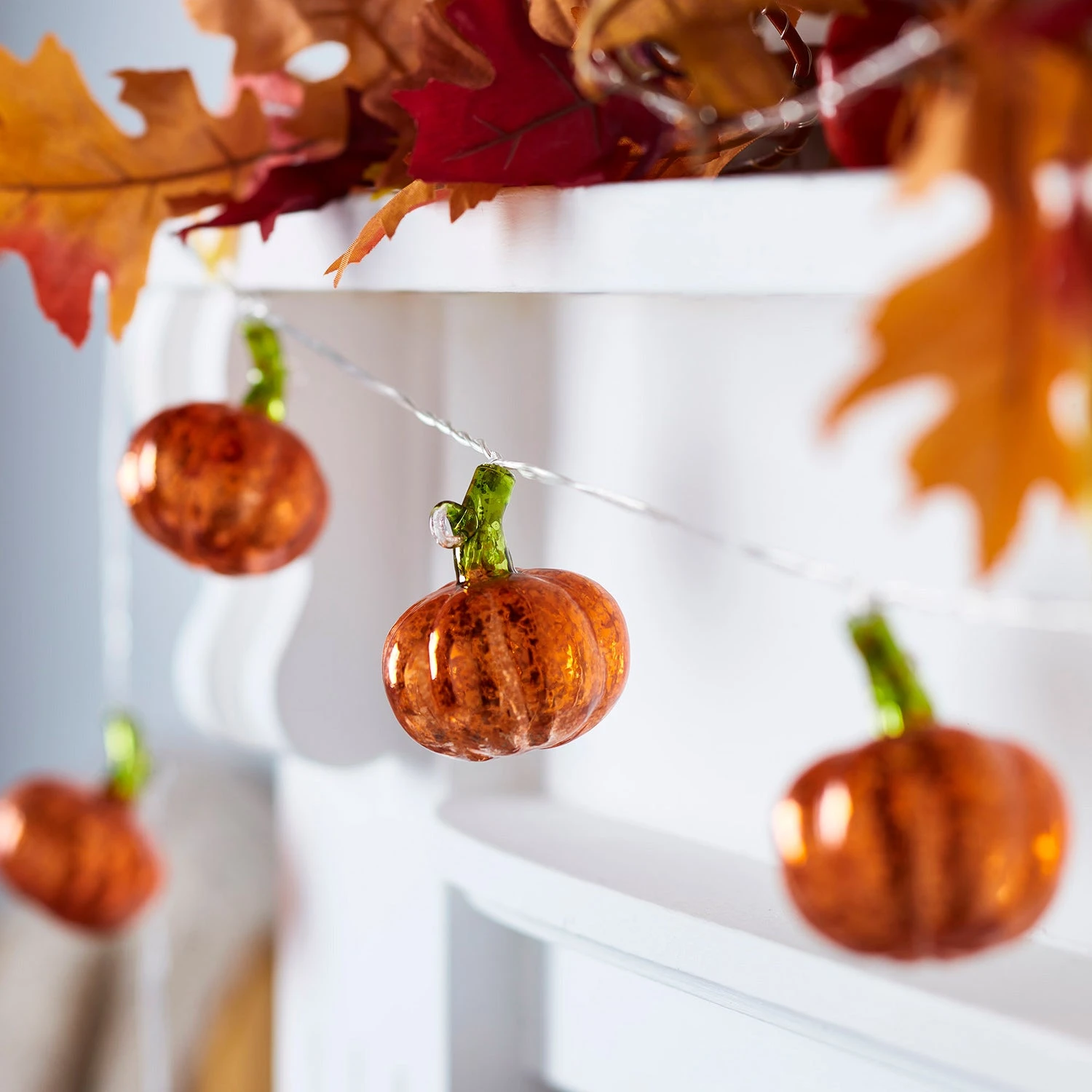 10er LED Kürbis Lichterkette Aus Glas 4 10er LED Kürbis Lichterkette Aus Glas – Bild 2
