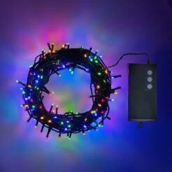 200er LED Batterie Außenlichterkette Bunt Grünes Kabel