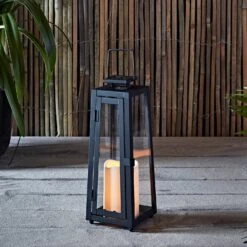 Porto Solar Gartenlaterne -Geschäft Für Dekorative Beleuchtung SL17003 Yarra Outdoor Black Solar Candle Lantern Bamboo Close P1